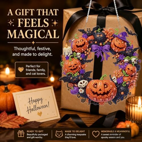 3 Pack Halloween Diamond Art Hanging Kit for Adult, Acrylic Decor 8x8inch