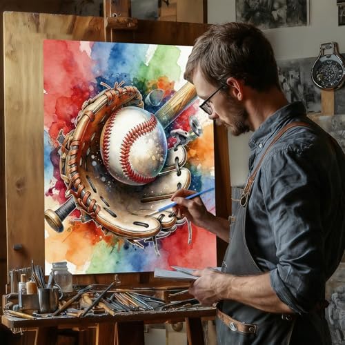 Reivworl Baseball Paint by Numbers Kit for Adults Beginner, 16" Wx20 L Baseball Paint by Number for Adult, Acrylic Painting Kits with Canvas for Gifts and Wall Decor