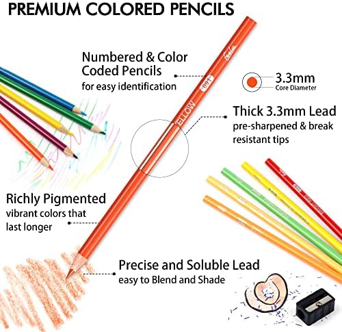 feela 152 Colored Pencils with Pencil Sharpener Premium Soft Core Colors Pencils Set for Adult Coloring Books