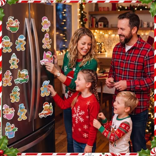 Motipuns 30 Pcs Diamond Magnets,Christmas Gingerbread Man,Light Brown