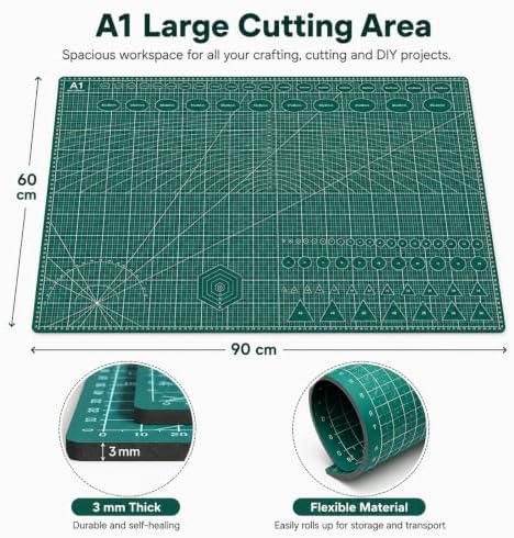 Large Cutting Mat, 35" x 23", 1 Pack Double-Sided 5-Ply Self Healing Cutting Mat, for Sewing, Quilting, Scrapbooking & Craft, Large Craft Cutting Board for Hobby Use(A1), Green