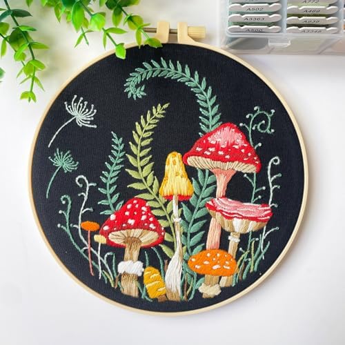 Silentsea Mushroom Embroidery Kit, Beginner Embroidery kit for Adults, Needlepoint Set Funny (Mushroom)
