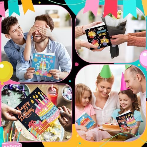 Saillong 12 Pack Black Happy Birthday Diamond Art Card with Envelopes