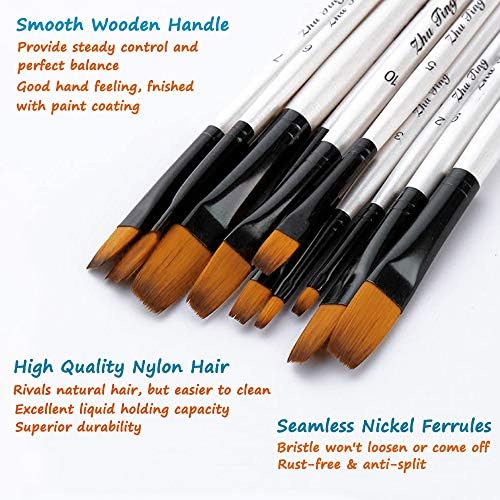 Acrylic Paint Brushes Set, 12pcs Flat Tip Nylon Hair Artist Paintbrushes for Acrylic Watercolor Oil Ink Canvas Painting, Face Body Nail Art, Rock, Model, Shoes, Crafts & Paint by Number, Art Supplies