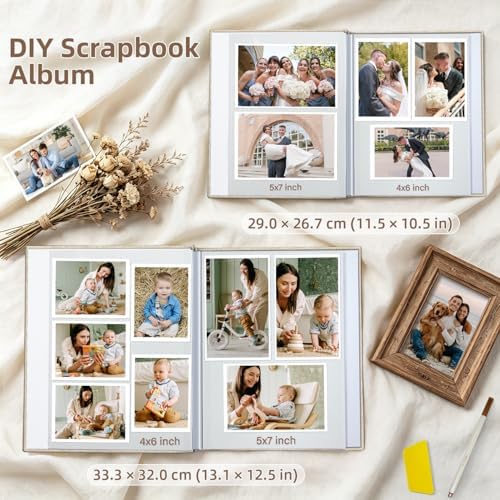 Popotop Photo Album Self Adhesive Scrapbook Album for 4x6 5x7 8x10 Pictures DIY Photo Book as Scrapbooking Supplies Kits, Birthday Gifts for Women Mom Wedding Baby Family Travel