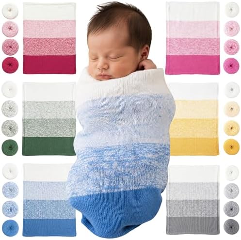 Revolution Fibers Baby Blanket Kit | Gradient Yarn (4 Balls), 50% Cotton & 50% Viscose | Pattern Included | Helios Gray