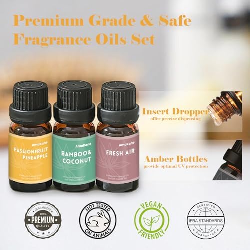 AmaKane Summer Essential Oils for Diffusers for Home, Tropical Fragrance Oil for Candle Soap Making, Aromatherapy Oils, Passionfruit Pineapple, Coastal Breeze, More, 6x10ml