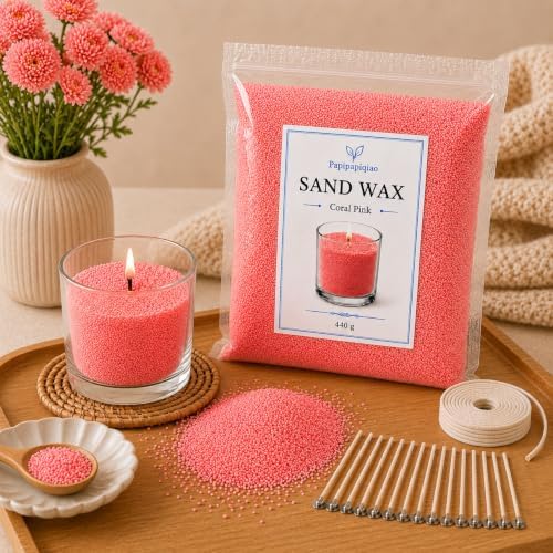 Sand Wax for Candle Making, 440g Refillable Candle Wax Sand, Coral Pink