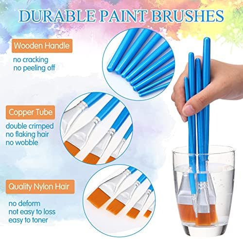 Crtiin Multiple Sizes 60 Pcs Flat Paint Brushes for Acrylic Painting (Blue)