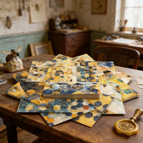 6-inch Bee Scrapbooking Paper Pad - 24 Sheets Aesthetic Patterned Decorative Collage Junk Journal Decoupage for Origami Wrapping Folded Supplies Gift Cards DIY Crafts Scrapbook Photo Album