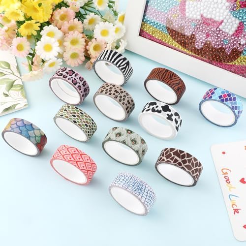 12 Rolls Leopard Animal Print Washi Tape Set,Cute Animal Pattern Decorative Tape,Cheetah Cows Zebra Peacock Decorative Masking Tapes for DIY Scrapbook Journaling Handbook Making Card Wrap Craft Gift