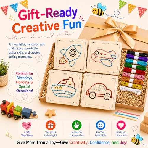 Montessori Wooden Lacing Toys for Toddlers and Kids Ages 2-4 5-7, Sewing Kit Fine Motor Skill Busy Board, Education Sensory Preschool Toy for 1 2 3 4 Year Olds, Birthday Gift for Boys and Girls