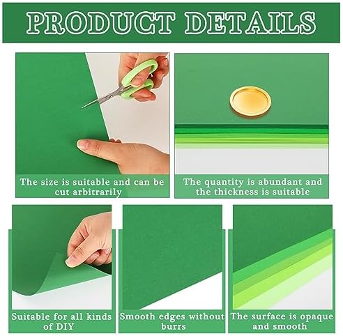 Whaline 50 Sheets 8.5 x 11 Inch Assorted Green Colored Card Stock Paper 5 Assorted Colors Solid Core Crafts Scrapbook Paper for Print DIY Arts Crafts Making Christmas School Office Home Supplies, 65lb