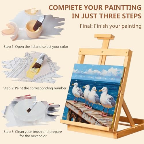 Reivworl Framed Seagull Paint by Numbers Kit for Adults Beginner 10×10 inch