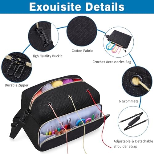 IBFUN Crochet Yarn Knitting Bag Organizer for Knit Accessories Hooks