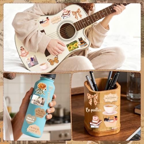 50 Pcs Vision Board Stickers for Women, Positive Affirmation Stickers for Vision Board Supplies Kit, Inspirational Quote Journey Decal Sticker for Adults Teens Planner Accessories (Brown)