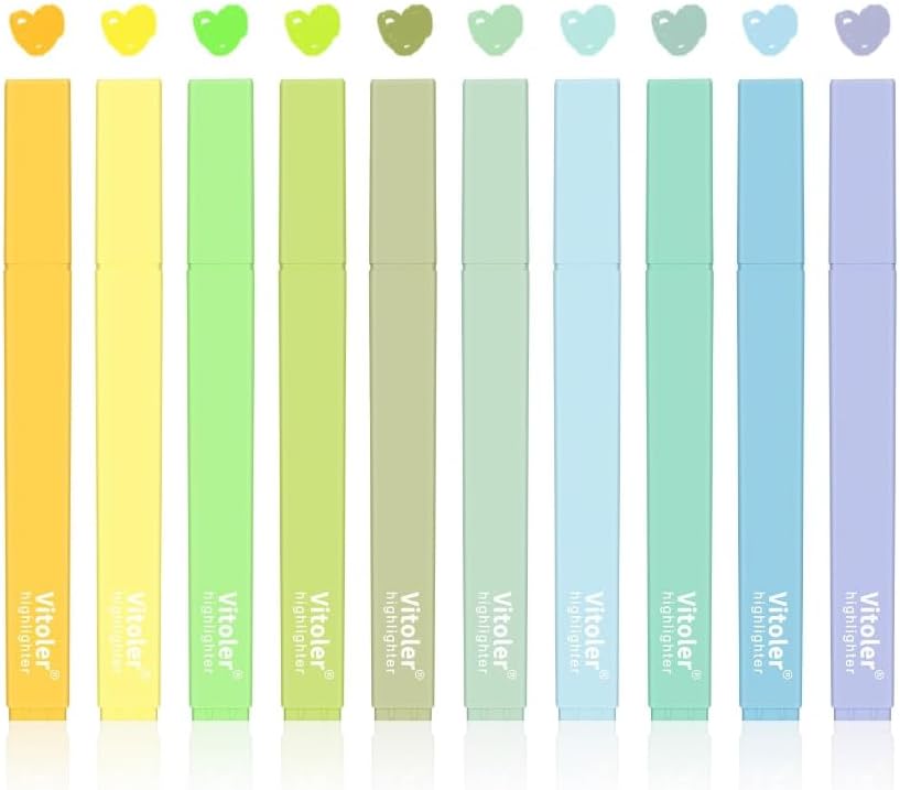 Vitoler Highlighters, Cute Assorted Colors, No Bleed Chisel Tip,10Pcs | Cute Pastel,No Bleed,Bible Study for Journaling Planner Notes School Supplie