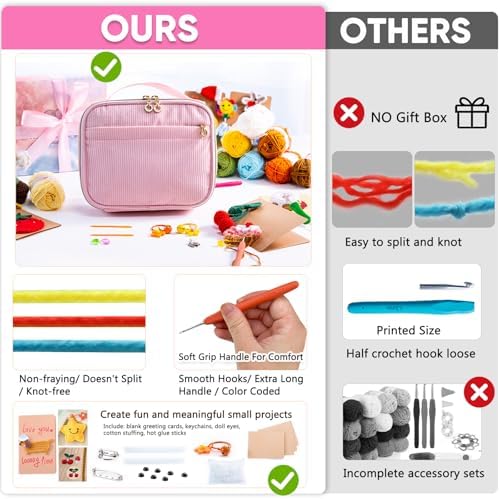 MYBAGZING Crochet Kit for Beginners, Complete Starter Set with Yarn, Ergonomic Crochet Hooks, Needles, Crochet Accessories and Suppliers for Crochet Beginner Projects, Knitting Kit for Adult
