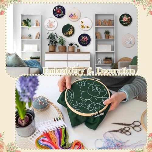 Tioncy 8 Sets Mexican Embroidery Napkins Kit Servilletas para Bordar a Mano Including Mexican Napkin Bamboo Hoop Color Threads and Needles for Beginners Adults DIY Hand Craft Gift (Multicolor)
