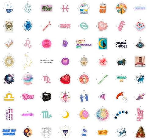 100Pcs Astrology Stickers for Water Bottle, Laptop - Zodiac Stickers - Astrology Gift, Party Decoration - Mystical Decals - Gift for Women & Men