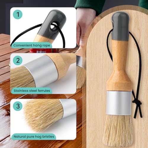 Mister Rui Chalk Wax Paint Brush, 3pcs, Chalk Paint Brushes for Furniture, Small Wax Brush for Acrylic Paint, Milk Paint, Natural Bristles Stencil Brushes, No Shedding (Pack of 2)