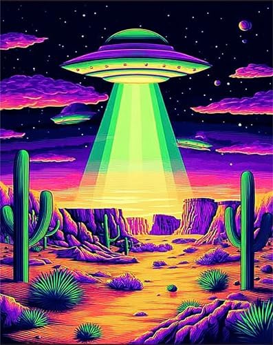 Jiqinsiye UFO Paint by Numbers Kits for Adults,Spaceship DIY Painting Kit on Canvas,Desert Color by Numbers,Large Adult Paint by Number for Wall Decor and Gifts