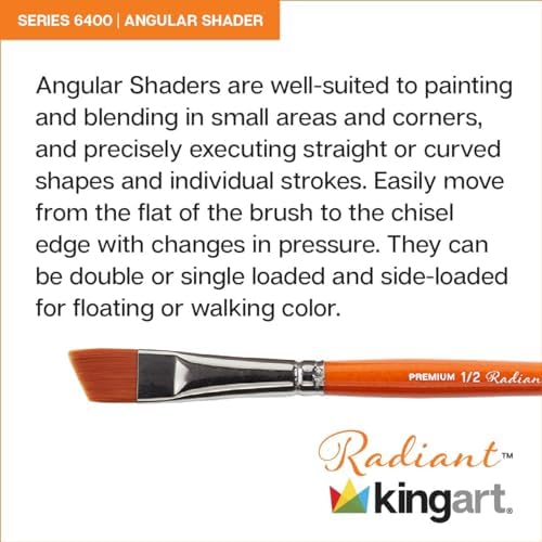 KINGART Premium Radiant 6400-1/4 Angular Shader Series Artist Brush, Synthetic Taklon Hair, Short Handle, for Acrylic, Oil and Watercolor Painting, Size 1/4"