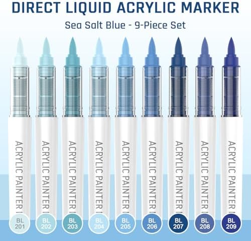 Sea Salt Blues 9 Colors Acrylic Paint Markers Set for Art Painting, DIY Crafts, Wood, Glass, Canvas & More