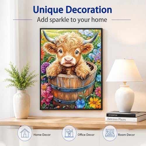 AUKELHJ Cow Diamond Art Kits for Adults, Diamond Painting, 12x16 Inch