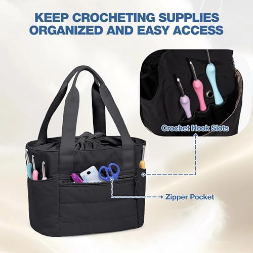 Teamoy Small Knitting Bag, Yarn Storage Tote, Crochet Bag Organizer, Black