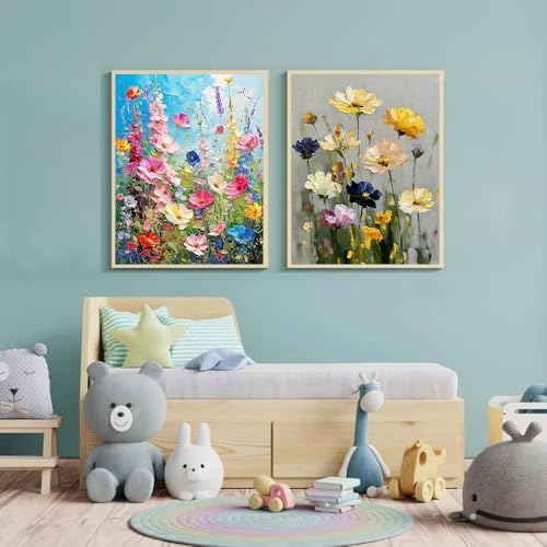 4 Pack Flowers Paint by Numbers for Adults with Framed Canvas 8x12inch