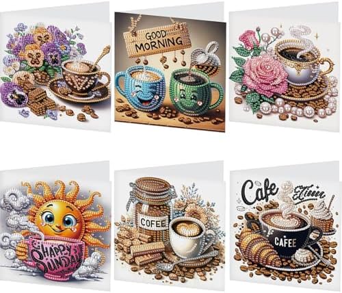 Diamond Art Cards with Envelopes–6PCS DIY Diamond Painting Greeting Cards Kit | Card Making Kit with Bling for Adults & Beginners | Birthday,Holiday & Thank You Cards (Afternoon Tea)