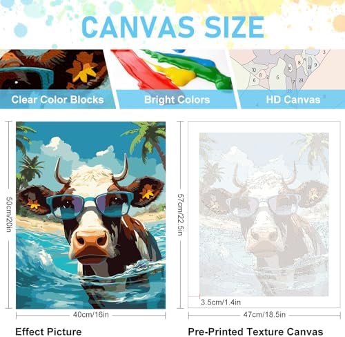 Paint by Numbers Kit for Adults, Beach Cow DIY Acrylic Canvas Painting Set