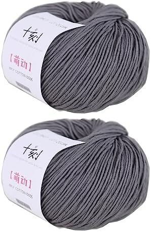 Fine Weight Knitted and Crocheted Cotton Yarn, 100% Long Staple Cotton Yarn, Baby Sports, 2 Packages of 100g/3.52oz (Per Skein 50g/162yards)-Dark Cloud Grey