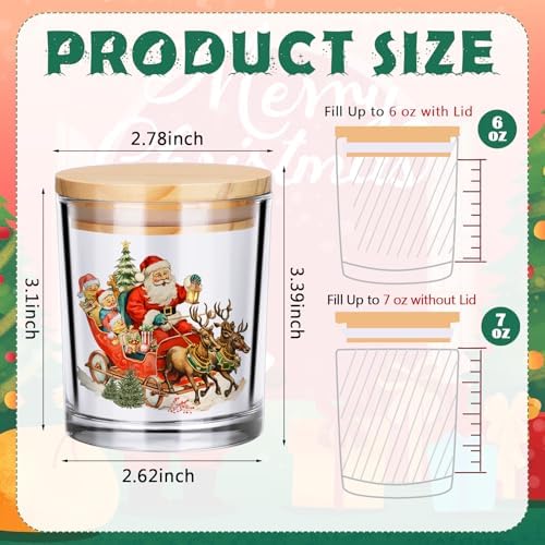 Ziliny 10 Pcs Vintage Christmas Glass Candle Jars Empty Containers Bulk 7 oz Glass Jars with Cork Lids Tins for Christmas Holiday Candle Making Storing Biscuits Tea Party Favors