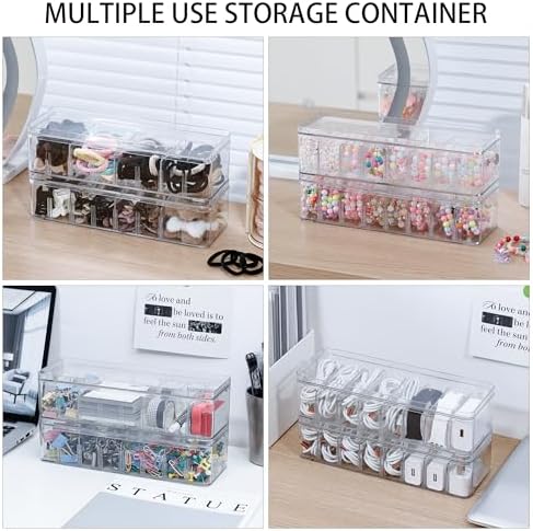 2 Pack Cable Organizer Box with Lid, Clear, Plastic