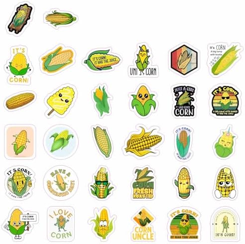 Corn Stickers for Water Bottle and Laptop - Corn Party Supplies & Decorations, Waterproof Vinyl Decals, Cute Vegetable and Farm Stickers, Gifts for Women & Men