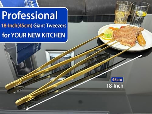 JETKONG 2 Pcs 18 Inch (45cm) Stainless Steel Grill Tongs Heavy Duty Giant Tweezer Tongs, Extra Large Tweezers Tools for Cooking, Grilling, BBQ and Turning Food (Gold)