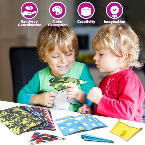 Pigipigi Kids 70 Airplane Origami Paper,Arts and Crafts for Kids Ages 5-12 | Beginners Origami Kit,Step-by-Step Guiding Book, DIY Craft Birthday Gift for Boys Girls ages 5-12