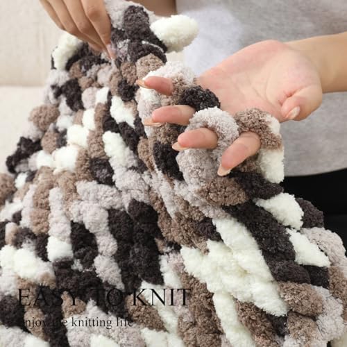 Chunky Chenille Yarn - Bulky Thick Fluffy Yarn for Crocheting and Knitting Blankets, Soft Plush Yarn, 8 Jumbo Pack 30.5 (Coffee Truffle)
