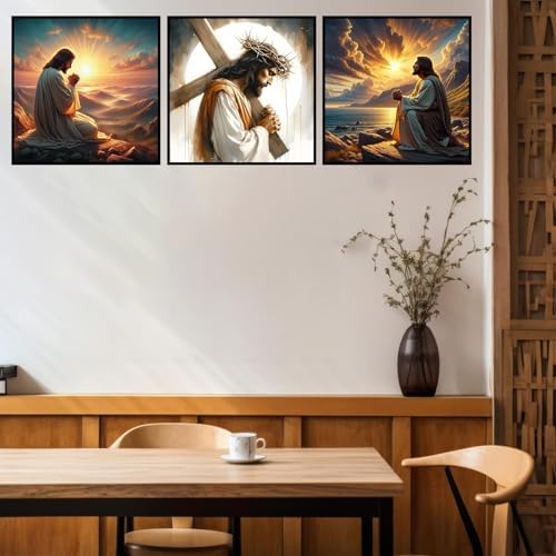 Benjenes 3PCS Jesus Diamond Art Kits for Adults Christ Diamond Painting