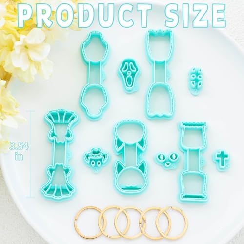 Tainsky Halloween Shapes Keychain Polymer Clay Cutter, 10 Shapes Fall Polymer Clay Keychain Cutters (B)