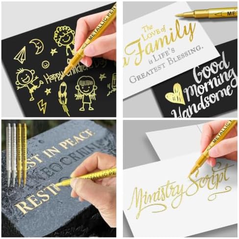 Tombstone Marker Pens Weatherproof Quick-Dry Oil-Based Fine Tip for Restoring Faded Inscriptions on Grave Stones Granite Surfaces，Gold 2PCs Soft nib + 2PCs Hard pen tip