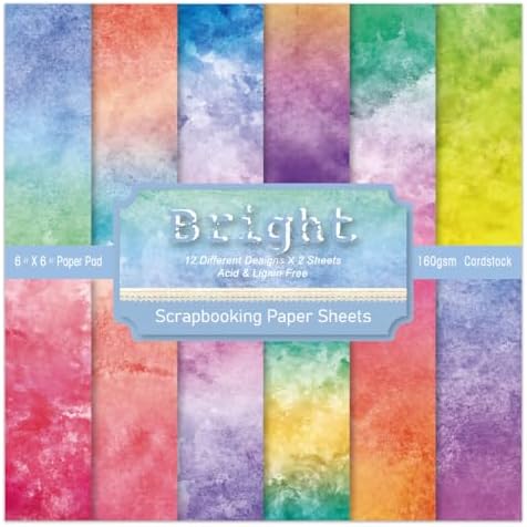 6 In Colorful Scrapbook Paper Pad, 24 Sheets Bright Patterned Designed Card Making Decorative Material Decoupage Cardstock Supplies Folded Material Gift Wrapping Journals DIY Crafts Photo Album
