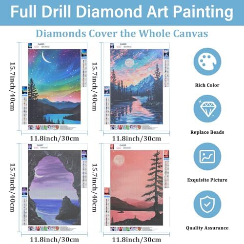 DOTSOPS 4 Pack Landscape Diamond Painting Kits Art Adults Painting Kit