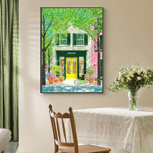 Amaieuin Book Shop Paint by Numbers Kit for Adults,Canvas Paint by Numbers for Adults,Bookstore Adult Paint by Numbers DIY Flower Painting Kit for Relax Gifts and Home Wall 20x16in