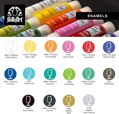 FolkArt Gloss Finish Acrylic Enamel Craft Set Designed for Beginners and Artists, Non-Toxic Formula Perfect for Glass and Ceramic Painting, , 32 Ounce, 16 Count (Pack of 1)