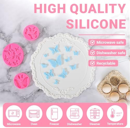 Beasea Silicone Molds, 6pcs Mini Butterfly Silicone Candy Fondant Chocolate Mold Mat Clay Tray Small Cake Decoration Sugar Cupcake Topper Handmade Craft