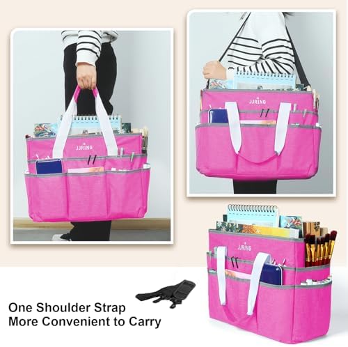 JJRING Craft Organizer Tote Bag Large Art Storage Caddy Deep Red | With Multiple Pockets For Sewing, Scrapbooking, School, Medical, And Office Supplies