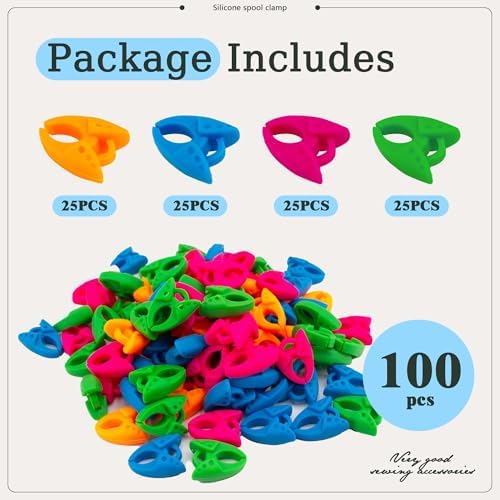 100pcs 4 Colors Sewing Bobbin Holder Clips Silicone Bobbin Spool Clips Sewing Supplies for Embroidery Quilting Thread Spools Organizing (4color-100pcs)